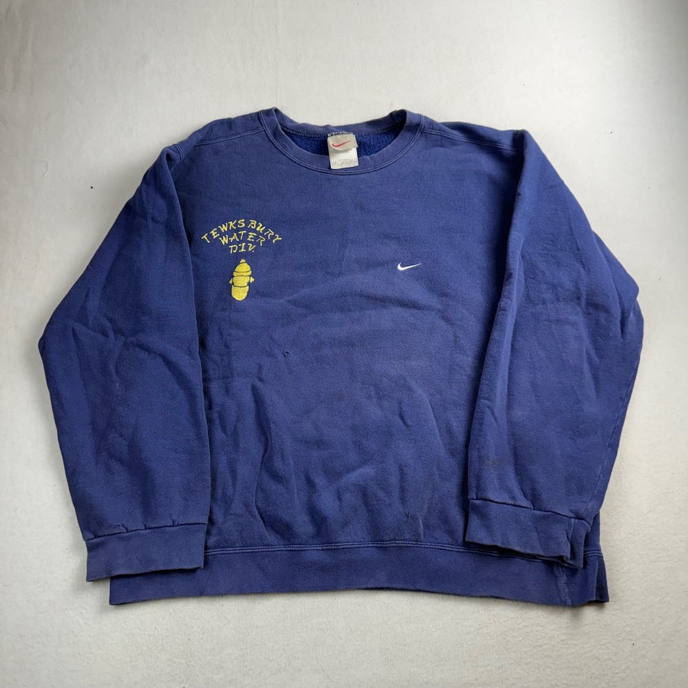Vintage Nike Crewneck Sweatshirt Mens Large Blue Made in USA Tewksbury Water Div